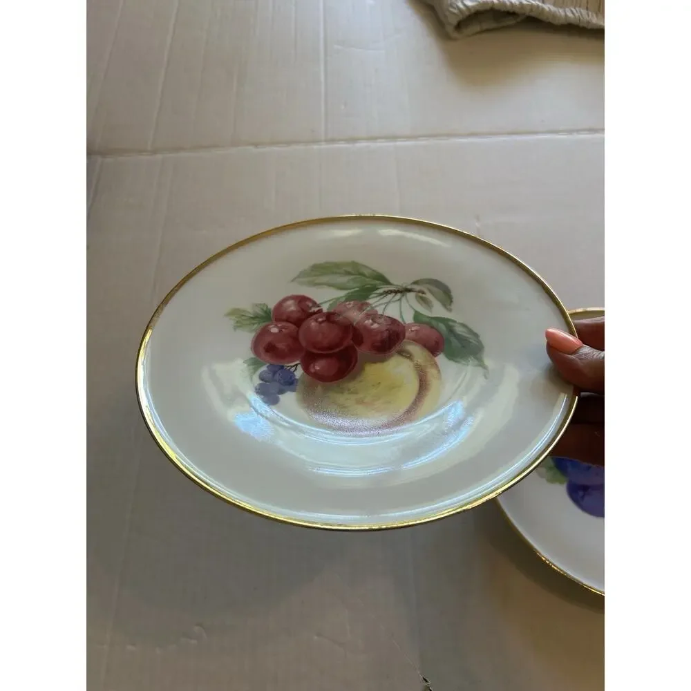 Vtg PORZELLANFABRIK ARZBERG Set Of 2 FRUIT 8” PLATES Wall Bone China Gold Rim